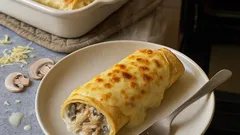 Κρέπες φούρνου με κοτόπουλο και μπεσαμέλ – ζουμερές, με ωραίο ρόδισμα τυριού