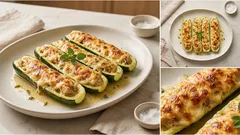 Κολοκυθάκια γεμιστά με κοτόπουλο και τυρί στον φούρνο – με χρυσαφένια κρούστα