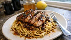 Μακαρονάδα με γλυκόξινα μπριζολάκια: ζουμερό χοιρινό και σάλτσα που δένει τέλεια