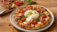 Pizza burrata στο σπίτι: τραγανή βάση, προσούτο και κρεμώδες τελείωμα