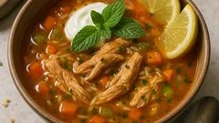 Κοκκινιστή κοτόσουπα με λαχανικά και ξινόχοντρο, όπως την κάνουμε στο σπίτι