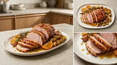 Χοιρινό μπούτι φούρνου με μέλι, μουστάρδα και πορτοκάλι (μελωμένες πατάτες)