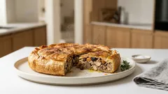 Πρωτοχρονιάτικη πίτα: τραγανό φύλλο, γέμιση με κοτόπουλο, ρύζι και κάστανα