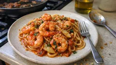 Γαριδομακαρονάδα με ούζο και ντοματίνια: η σάλτσα που δένει υπέροχα