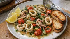 Καλαμάρι με σάλτσα κρασιού στο τηγάνι: εύκολη συνταγή με φινόκιο και ντοματίνια