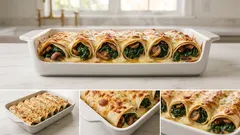 Τορτίγιες φούρνου με σπανάκι και μανιτάρια: κρεμώδεις και χρυσαφένιες