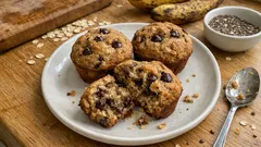 Banana muffins χωρίς ζάχαρη και χωρίς αυγά – αφράτα, με βρώμη και μέλι