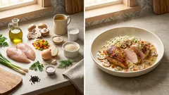 Κοτόπουλο αλά κρεμ με μανιτάρια και πιπεριές: πλούσια σάλτσα σε απλά βήματα