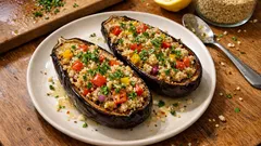 Μελιτζάνες γεμιστές με κινόα στον φούρνο – λεμονάτες και ζουμερές