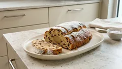 Γερμανικό stollen για τις γιορτές: αφράτη ζύμη, φρούτα στο ρούμι και marzipan