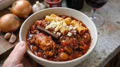 Κόκορας μπαρδουνιώτικος κοκκινιστός: σιγοβράσιμο με κρασί και κρεμμύδι