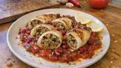 Γεμιστά καλαμαράκια στο φούρνο με ρόδι και μυρωδικά – ζουμερά χωρίς τηγάνι