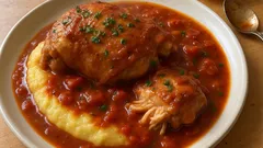 Κοτόπουλο cacciatore στην κατσαρόλα: ρόδινο κρέας και μελωμένη σάλτσα ντομάτας