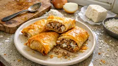 Μπουρεκάκια ταψιού με μυζήθρα: ζουμερή γέμιση με κρέας και ρύζι, βήμα-βήμα