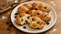 Αφράτα σταφιδόψωμα με μέλι και κανέλα – μαλακά ψωμάκια με σουσάμι