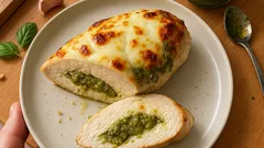 Κοτόπουλο πέστο στον φούρνο με μοτσαρέλα — ζουμερό, εύκολο και έτοιμο χωρίς κόπο