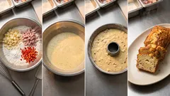 Τυρόπιτα σε φόρμα κέικ με κασέρι & ζαμπόν – αφράτη, με ένα μόνο ανακάτεμα