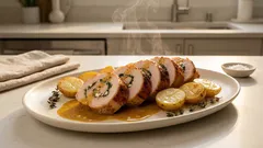 Ρολό κοτόπουλο κατσαρόλας με σάλτσα μουστάρδας & εσπεριδοειδή – ζουμερό, χωρίς φούρνο