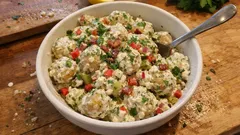 Κρεμώδης πατατοσαλάτα με τυρί κρέμα και λεμόνι – δένει τέλεια και κρύα