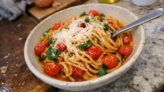 Μακαρονάδα με ντομάτα και τυρί σε ένα σκεύος: γρήγορη, ζουμερή και πεντανόστιμη