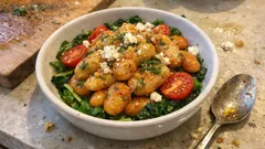 Φασόλια Πρεσπών με χόρτα στον φούρνο: ζουμερό ταψί με άνηθο και ντοματίνια