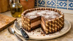 Τούρτα ψυγείου με μους σοκολάτας και πουράκια: σταθερή, κόβεται τέλεια