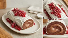 Χριστουγεννιάτικος κορμός σοκολάτας: αφράτο ρολό, μους και λευκό γλάσο