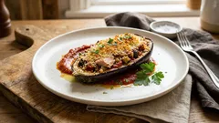 Μελιτζάνες γεμιστές με καπνιστό τόνο στο φούρνο – ζουμερές και εύκολες