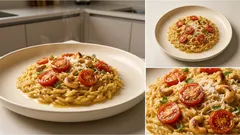 Κριθαράκι με ντοματίνια και καρύδα – κρεμώδες one‑pan σε 25 λεπτά