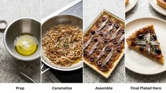 Αλμυρή τάρτα με καραμελωμένα κρεμμύδια και γαύρο Αιγαίου – ζύμη χωρίς μίξερ