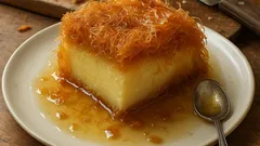 Γαλακτομπούρεκο με κανταΐφι: τραγανό απ’ έξω, τρεμουλιαστή κρέμα μέσα