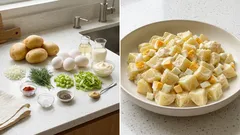 Εύκολη πατατοσαλάτα με αυγά και κρεμώδες ντρέσινγκ—ιδανική για μπουφέ