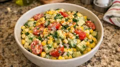 Δροσερή σαλάτα καλαμποκιού με αβοκάντο και dressing γιαουρτιού λεμονιού