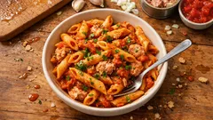 Πένες με τόνο και σάλτσα ντομάτας: ζουμερές και έτοιμες στο πι και φι