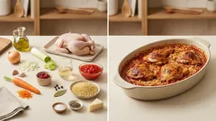 Γιουβέτσι κοτόπουλο στον φούρνο: πλούσια σάλτσα και κριθαράκι που μένει σπυρωτό