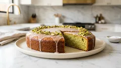 Βασιλόπιτα με ροδόνερο και φιστίκι Αιγίνης: αφράτη, αρωματική και με γλάσο που «κάθεται» σωστά