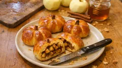 Αφράτα ψωμάκια μπριός κολοκύθας με γέμιση μήλου, χωρίς ζάχαρη