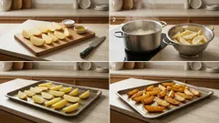 Πατάτες «τηγανητές» στο φούρνο: προβράσιμο και καυτό ταψί για τραγανή κρούστα