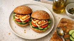 Burger με χαλούμι στο τηγάνι: γρήγορο, χορταστικό και χωρίς κρέας