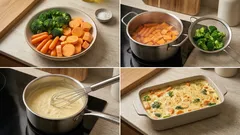 Ογκρατέν λαχανικών με μπρόκολο & γλυκοπατάτα: κρεμώδες, με χρυσαφένια κρούστα